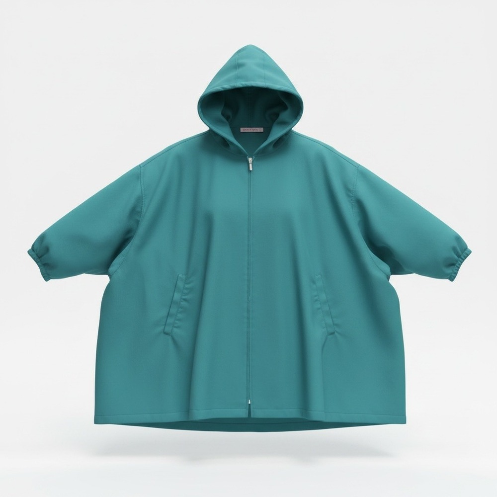 Tweeds Hooded Jacket Women OS Teal Excellent Zip Front Oversized Cotton Utility